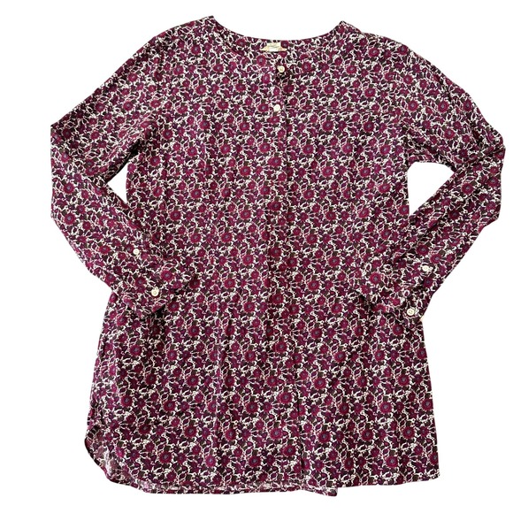 Duluth Trading Co. Womens XL Floral Button Down Tunic Shirt Burgundy Purple - Picture 2 of 10